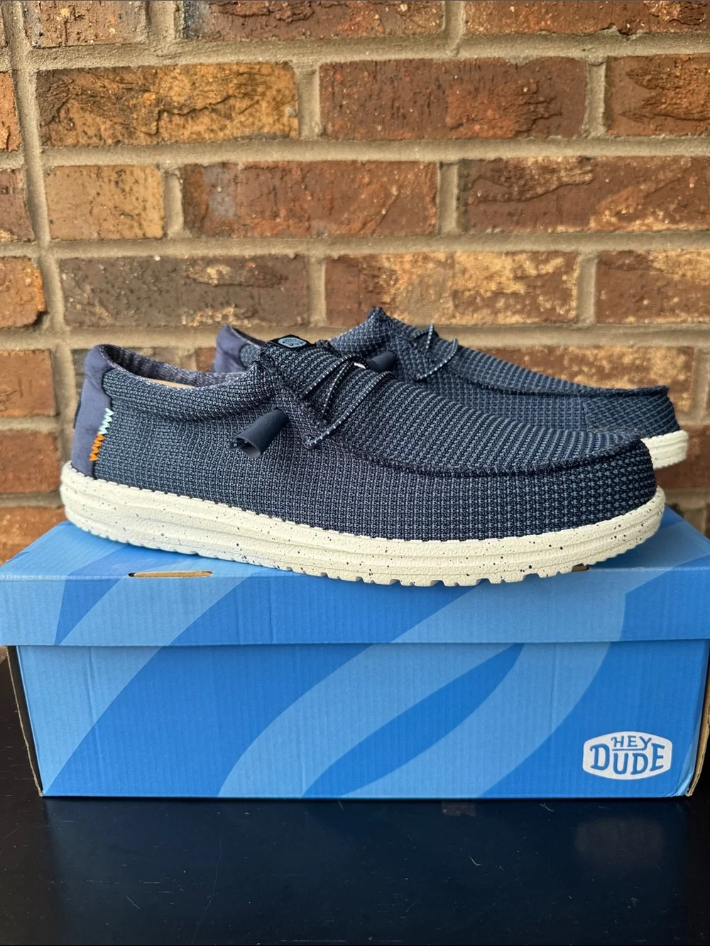 Hey Dude Navy Knit Slip-On Loafers with Ivory Sole